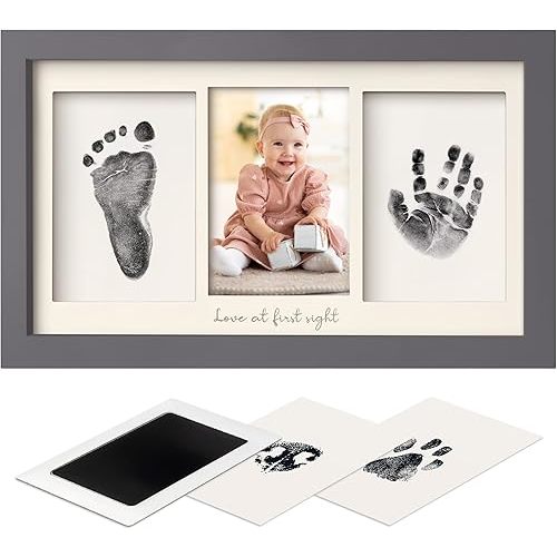 Inkless Hand and Footprint Kit, Boy, Girl, Newborn Keepsake - No Mess Ink Pad for Baby Handprint,Clean Touch Paw Print Kit for Dog Picture Frame,Personalized Baby Christmas Shower Gifts(Gunmetal Gray)