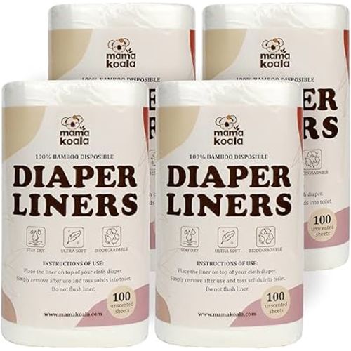 Mama Koala Disposable Natural Bboo Diaper Liners for Cloth Diapers, 400 Sheets (4 Pack)