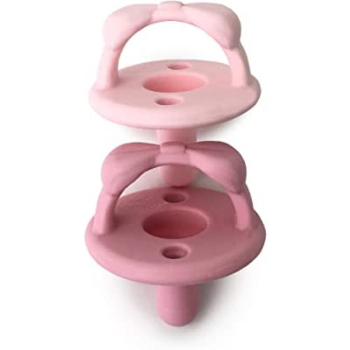 Itzy Ritzy Silicone Pacifiers for Newborn - Soother Pacifiers Feature Collapsible Handle & Two Air Holes for Added Safety; for Ages 0-6 Months, Set of 2 in Light Pink & Dark Pink