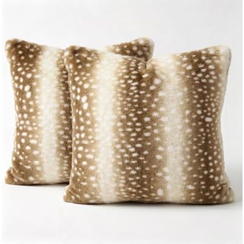 Deer Print Faux Fur Throw Pillow Covers Set of 2 Animal Print Pillowcases