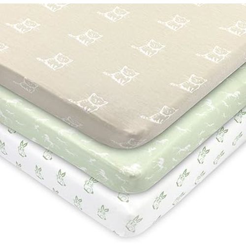 Pack and Play Sheets 3-Pack – Fitted Baby Sheets for Mini Crib, Pack and Play, Portable Crib Mattress | 100% Organic Cotton, Soft, Breathable, Neutral for Baby Boys & Girls (38x24 Inch)