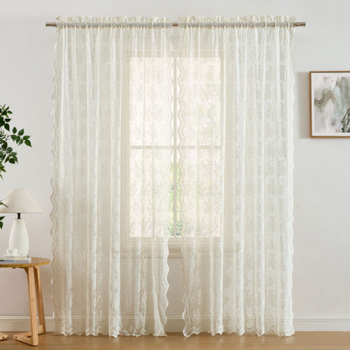 Winston Porter Palomares Floral Soft Decorative Lace Semi Sheer Light Filtering Rod Pocket Window Treatment Curtain & Reviews | Wayfair