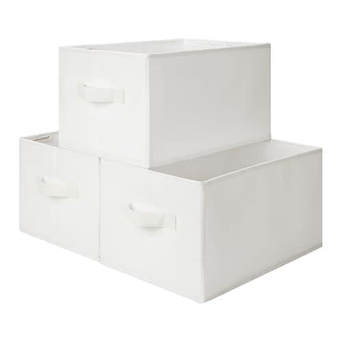 StorageWorks Collapsible Shelf Baskets, Storage Bins for Clothes, Closet Organization and Storage, White, 3-Pack, Large