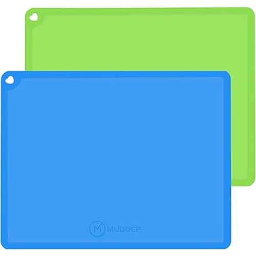 Silicone Kids Placemat, Non Slip Toddler Placemats for Dining Table, Reusable Children’s Dining Food Mat, 2Pack,Blue&Green