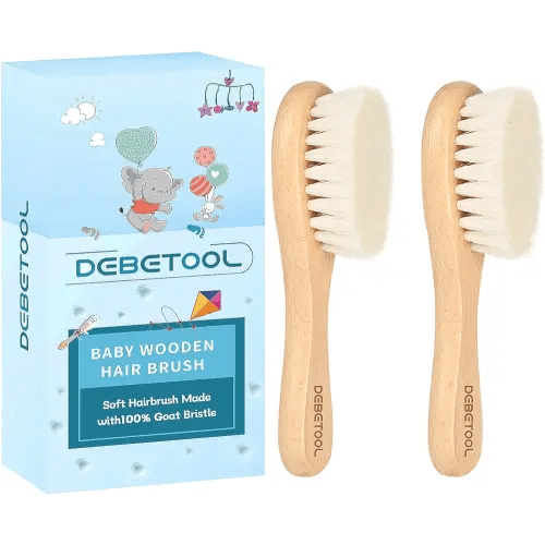 Baby Hair Brush, 2 Packs - Natural Wooden Brush with Premium Goat Bristle, Ideal for Newborns & Toddlers, Promotes Healthy Hair Growth, Prevents Scalp Irritation, Off-white