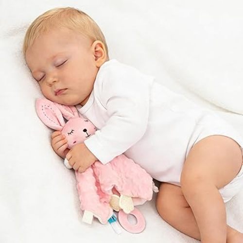 ZIGJOY Loveys for Babies Baby Security Blanket Soft Bunny Lovey for Girls Gifts Newborn Pink Lovie for Infant and Toddler, Rabbit