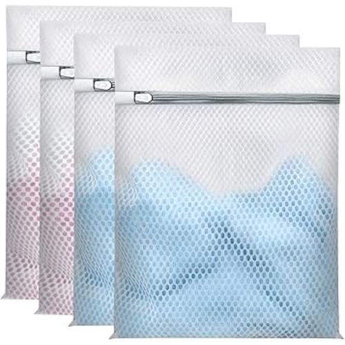 Laundry Bags Mesh Wash Bags for Delicates, Upgraded Honeycomb & Fine Mesh, Extra Durable with Sturdy Zippers, Protect Clothes in Washing Machine Essentials for Home, College & Dorm, 12 x 16 in 4-Pack