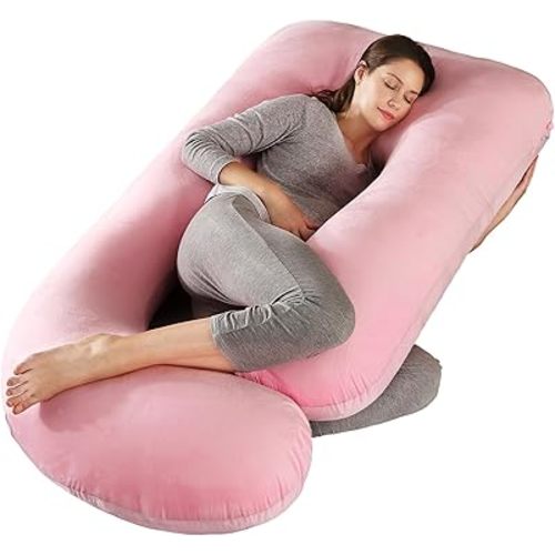 BATTOP Pregnancy Pillows for Sleeping- U Shaped Full Body Maternity Pillow, Pregnancy Pillow for Side Sleepers with Removable Cover, Supports Back, Hips, Belly & Legs (Pale Pink)