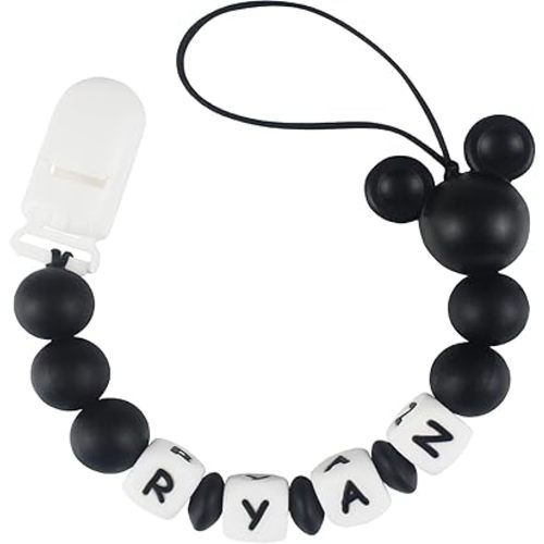 Personalized Pacifier Clip with Name, Pacifier Holder Clips Customized with Name, Paci Clip with Mouse Head Design for Baby