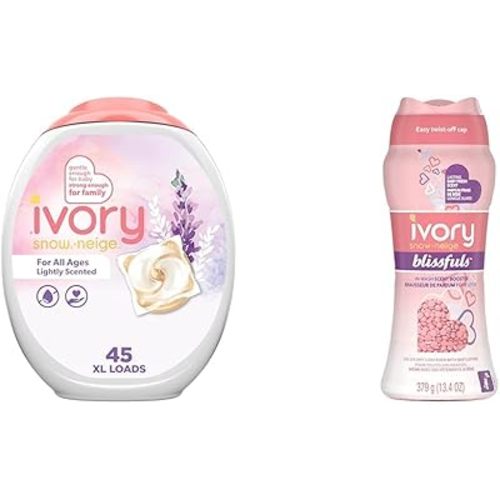 Ivory Snow Laundry Bundle for all Ages, includes XL Detergent Pacs, 45ct + Scent Boost Beeds, Baby Fresh 515g