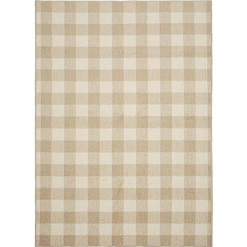 Garland Rug Country Living – Checkered Buffalo Plaid Design, Non-Slip Rubberback, Traditional 5x7 Area Rug for Living Room, Bedroom, Kitchen, Dining Room,Nursery,Tan/Ivory