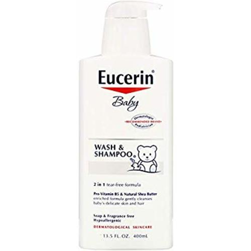 Eucerin Baby Wash & Shampoo - 2 in 1 Tear Free Formula, Hypoallergenic & Fragrance Free, Nourish and Soothe Sensitive Skin - 13.5 fl. oz. Pump Bottle (Pack of 3)