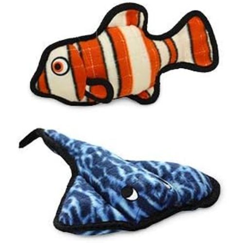 TUFFY - World's Tuffest Soft Dog Toy - Ocean Stingray - Squeakers - Multiple Layers. Made Durable, Strong & Tough. Interactive Play (Tug, Toss & Fetch). Machine Washable & Floats. (2 Combo Pack)