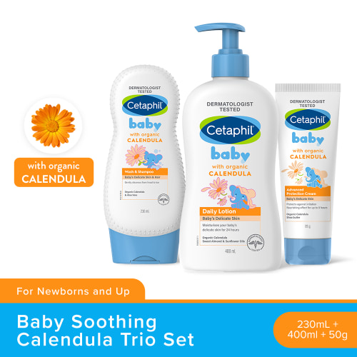 Cetaphil Baby Calendula Trio Set (Wash & Shampoo, Daily Lotion, & Advanced Protection Cream)