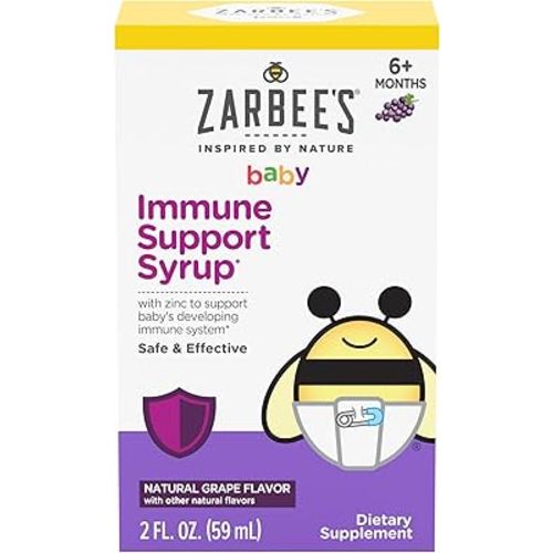 Zarbee's Baby Immune Support with Zinc, Baby & Toddler Vitamin 6 Months+, Includes Syringe for Easy & Accurate Dosing, Natural Grape Flavor, 2oz