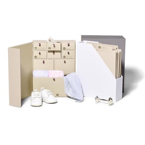 Savor Deluxe Fabric Bound Acid-Free Newborn Memory Organizer with Labels for Pregnancy, Mother's Day, Baby Shower, New Baby and Maternity Gifting - No Customization - Slate