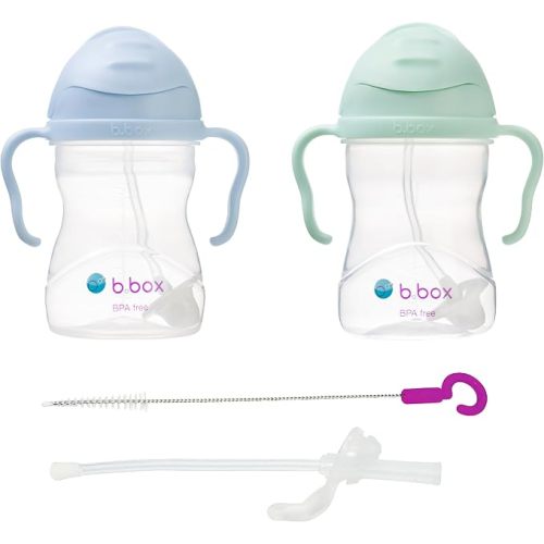 b.Box Sippy Cup 2 Peak + Replacement Straw Cleaner - Bubblegum + Pistachio