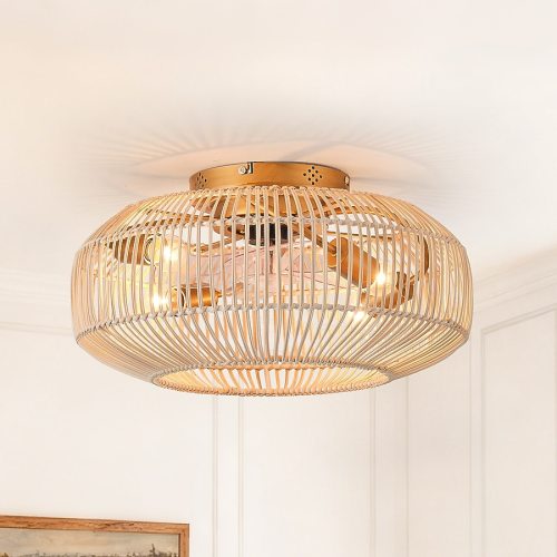 IHOMEadore 19.7-in Gold with Clear Blades Flush Mount Fandelier Ceiling Fan With Light 5 -Blade in the Ceiling Fans department at Lowes.com