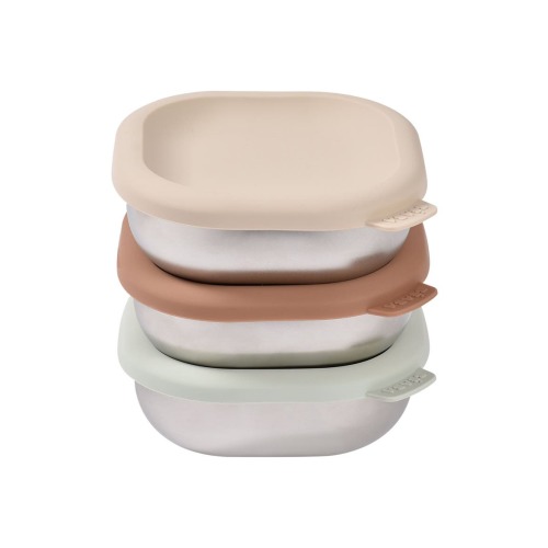 Set of 3 Microwave-Safe Stainless Steel Baby Bowls with Lids