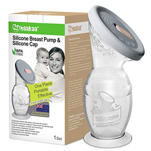 haakaa Manual Breast Pump with Suction Base and Upgrade Silicone Lid(4oz/100ml)