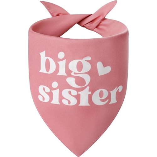 Big Sister Dog Bandana Pink XLarge 1PCS, Adjustable Triangle Scarf, Pregnancy Announecment, New Baby for Family.