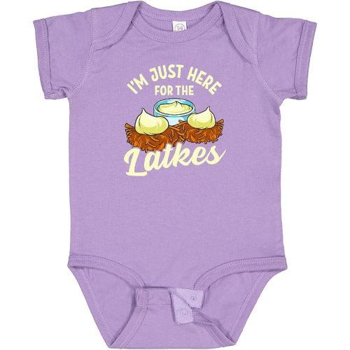 inktastic Hanukkah Funny Here for Latkes Baby Bodysuit