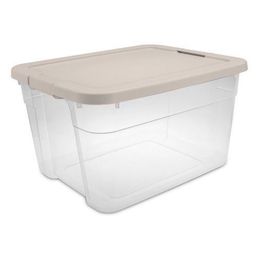 66qt Latching Storage Box Creamy Chai Lid and Latch Clear - Brightroom™