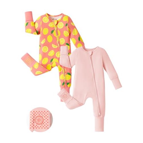 PATPAT Baby Footie Romper, Viscose from Bamboo, Long Sleeve, 2-Way Zipper, Fold-Over Mittens, Cuffs & Anti-Slip Grips