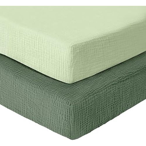 Dreamology Muslin Crib Sheets, 2 Pack, 100% Cotton Crib Sheet Fitted, for Girls, Boys, Green Crib Sheets for Standard Crib, 52x28 Crib Mattress Sheets, Standard Crib Sheets | Green and Light Green