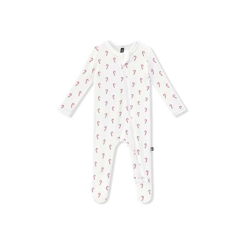 Pointelle Zippered Footie in Candy Cane