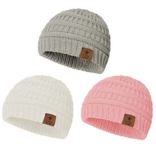 Zando Baby Beanies Infant Toddler Winter Hat Soft Warm Knit Hats Caps for Boys and Girls White & Pink & Light Grey 6-36 Months