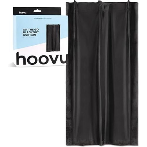 Hoovy Portable Blackout Curtain with Suction Cups, Black, Adjustable 25-50" Wide x 78" Tall, for Travel, Nursery, and Hotel