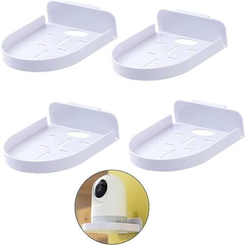 4 Pcs Security Camera Wall Mount, Baby Monitor Wall Mount, Adhesive Small Wall Shelf for Bedroom Kitchen Living Room with Cable Clips (White)