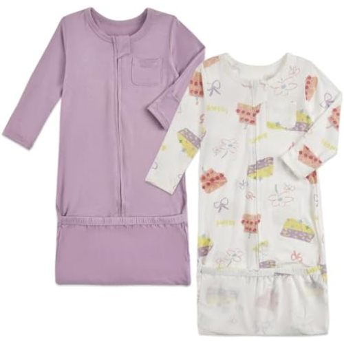 Aablexema Baby Nightgowns Rayon of Bamboo, 2Pcs Newborn Sleeper Gown with 2-way Zipper, Flip Mittens & Foot Cover