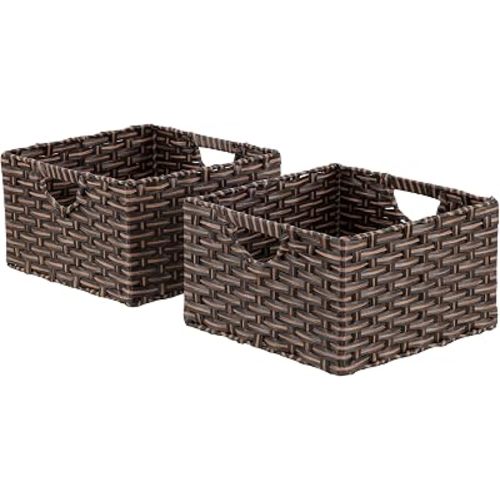 Seville Classics Premium Handwoven Portable Laundry Bin Basket with Carrying Handles, Household Storage for Clothes, Linens, Sheets, Mocha Brown, Rectangular (2-Pack)