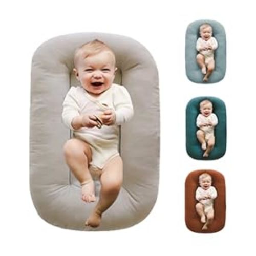 Vanfenel Baby Lounger,100% Cotton Baby Lounger Pillow for Newborn 0-12 Months,Breathable & Portable Baby Nest for Outdoor,Newborn Essentials Organic Nests Baby Snuggles,Apricot