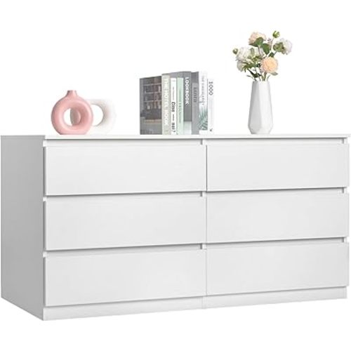 Spaco White Dresser for Bedroom,48'' Modern 6 Drawer Dresser with Deep Drawer,Wide Storage Chest of Drawers,Bedroom Storage Organizer Furniture,TV Stand for Living Room
