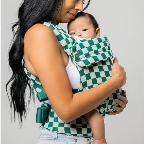 Mabē Monarch Ergonomic Baby Carrier – Premium Cotton Soft Structured Newborn to Toddler Carrier with Hip-Healthy Design, 3 Carry Positions (7-35lbs), Lightweight & Breathable (Evergreen Check)