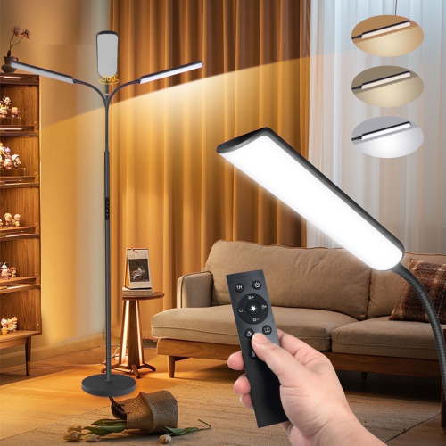 Kapwan LED Floor Lamps for Living Room,3 Color Dimmable Floor Lamp with Remote & Touch Control, Standing Lamp with 1H Timer for Bedroom Office Piano (Black Modern)