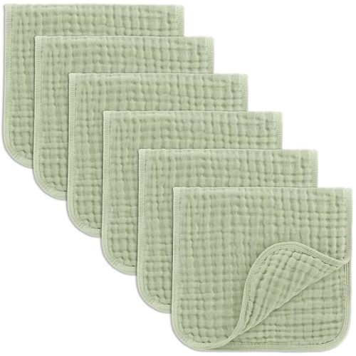 Comfy Cubs Muslin Burp Cloths 20" x 10", Pack of 6 - Large, 6-Layer, Ultra Absorbent 100% Cotton for Baby Drool and Messes - Soft, Safe & Gentle Baby Burp Cloths Set for Boys & Girls - Sage