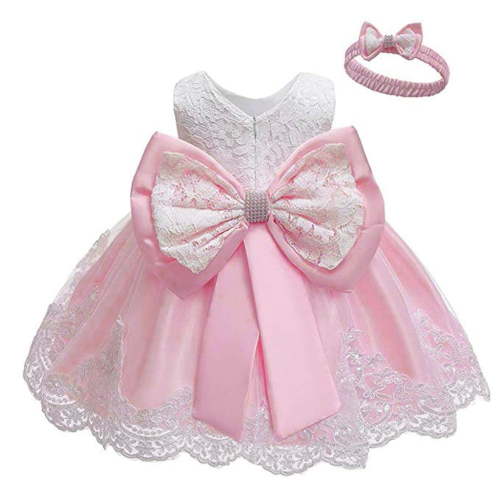 Fesfesfes Baby Girls Lace Bowknot Princess Wedding Formal Tutu Dress+Headband Set Clothes