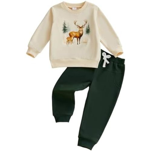 Fernvia Toddler Baby Boy Fall Clothes Animal Print Long Sleeve Pullover Tops + Drawstring Pants Winter Outfits