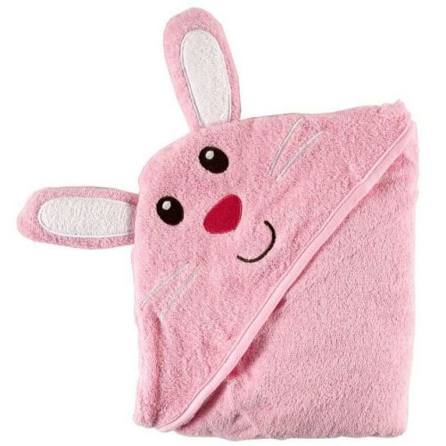 Luvable Friends Baby Girl Cotton Animal Hooded Towel, Bunny, One Size