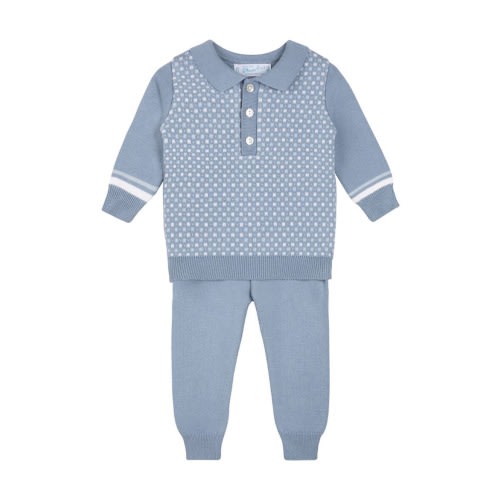 Geo Cotton Knit Polo Sweater & Pants Set