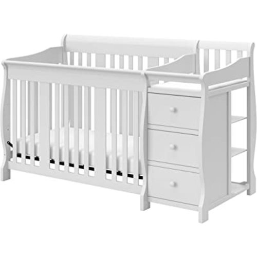 Storkcraft Portofino 5-in-1 Convertible Crib and Changer – Crib and Changing Table Combo with Drawer, Converts to Toddler Bed, Daybed and Full-Size Bed, Storage Drawer (White)