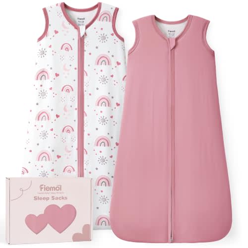 Rayon Made from Bamboo Sleep Sack 1.0 TOG, 6-12 Months Baby | Gentle on Sensitive Skin, Soft Breathable 2-Way Zipper Wearable Blanket, All-Season Sleep Bag for Newborn Infant Baby, 2 Pack