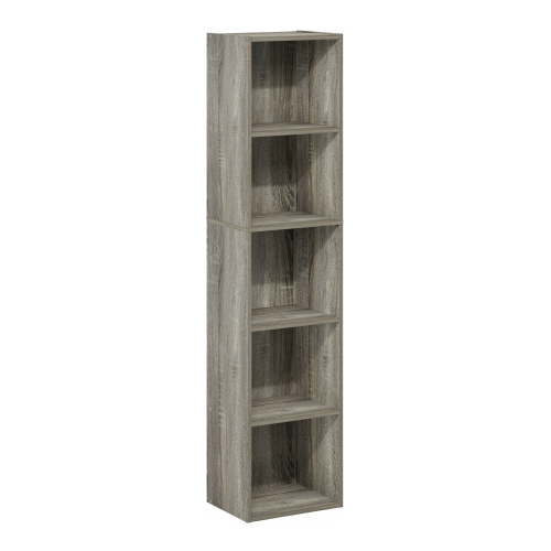 Furinno Pasir Wood 5-Tier Open Shelf Bookcase, French Oak