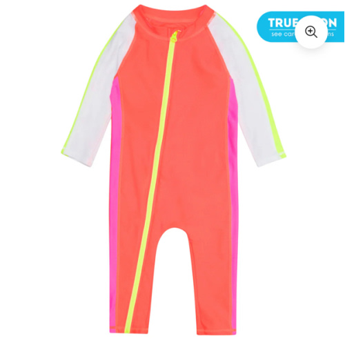 Sunsuit - Long Sleeve Romper Swimsuit | "Neon Orange/White"