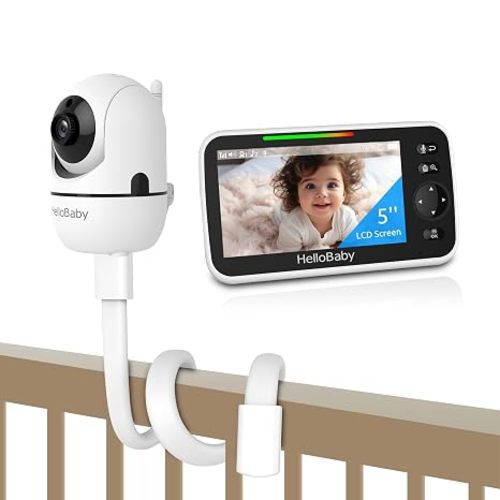 HelloBaby Baby Monitor No WiFi with Mount, 5'' IPS Screen and 30-Hour Battery Life with VOX Mode, Baby Phone with Camera and Audio, Portable Travel Hello Baby Monitor with Flexible Mount