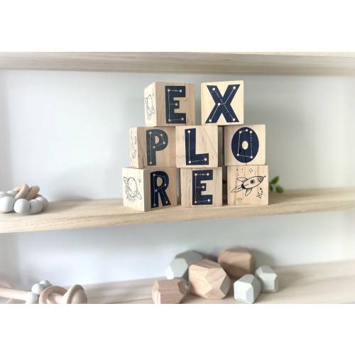 Space Theme Nursery Décor - 'Explore' with Moon, Stars, Astronaut, Galaxy Designs